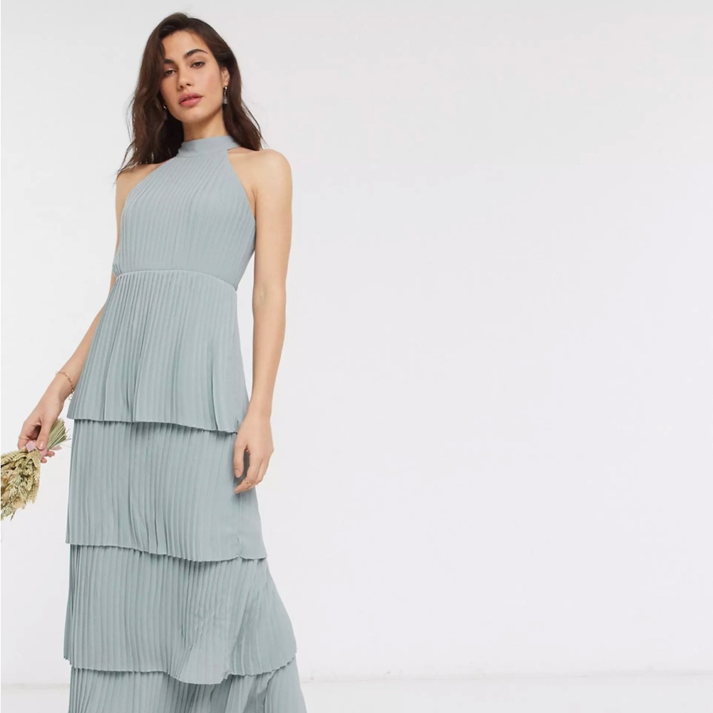 TFNC high neck tiered midaxi bridesmaid dress in sage